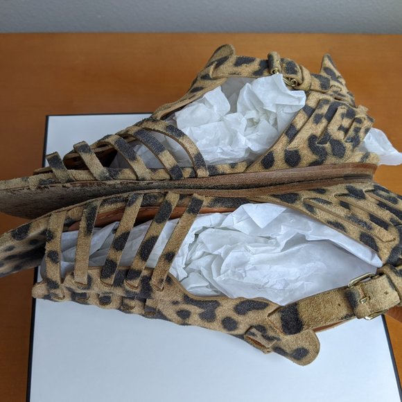 Givenchy Tan/Black Leopard Print Suede/Leather Gladiator Sandals US 6.5 - Picture 7 of 9